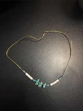 Turquoise Chip & White Bead Delicate Necklace